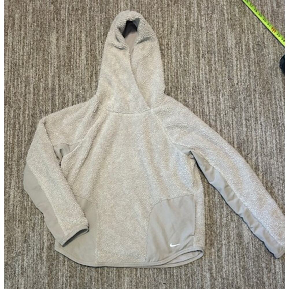 Nike Sherpa Thermal Fleece Pullover  Hoodie Cream with Pockets Size Small